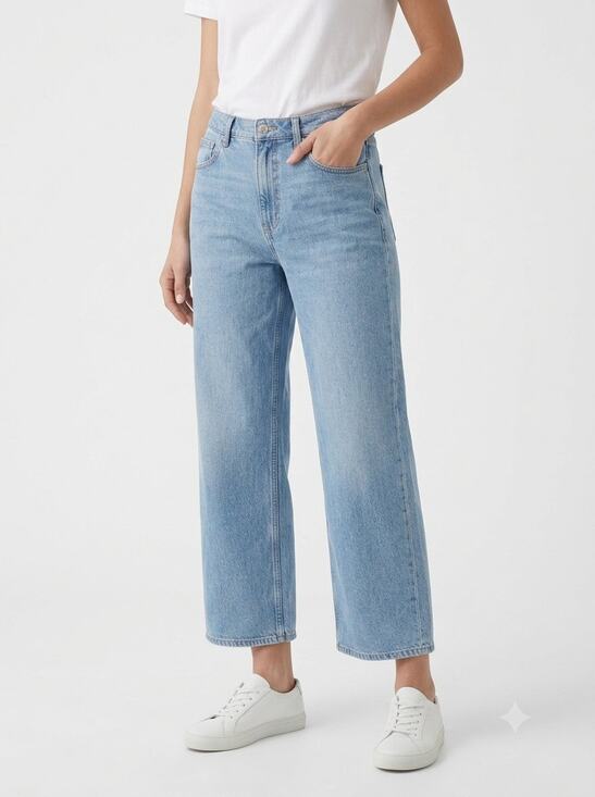 rag & bone Denim - Rag & Bone Lori Mid-Rise Crop Wide Leg Jeans Womens 31 Blue Medium Wash 5-Pocket